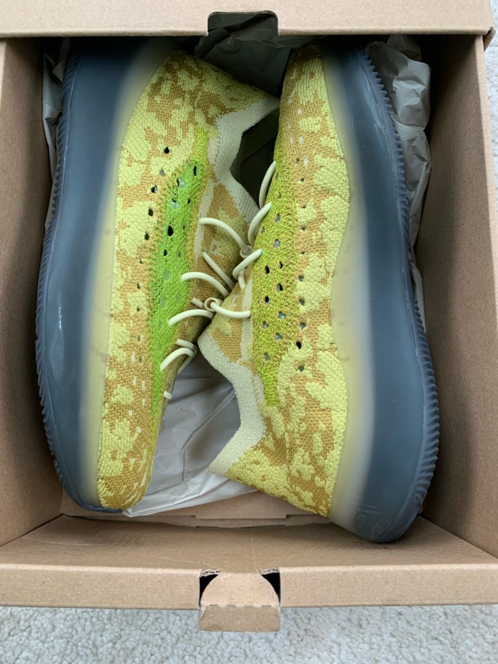 Adidas Big Kid Size 3.5 Yeezy Boost 380 Hylte Neon Lime Green Slip In Sneakers - Picture 2 of 15
